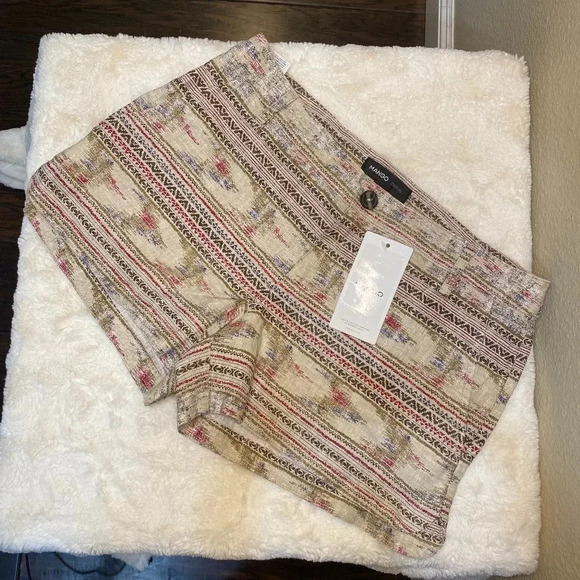 NWT MANGO Tribal Print Linen Like Shorts - Size 2 - Picture 3 of 8